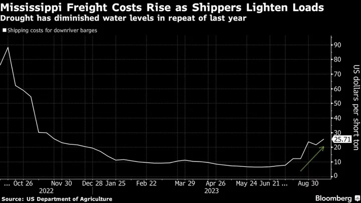 Mississippi River Waters Dip Toward Record Low in Threat to US Crop Exports